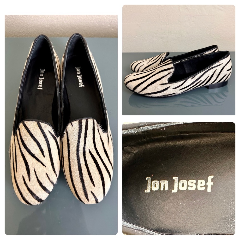 Jon Josef Gatsby Loafers Flats Zebra Animal Print 7.5B Slip On Shoes Pony $215